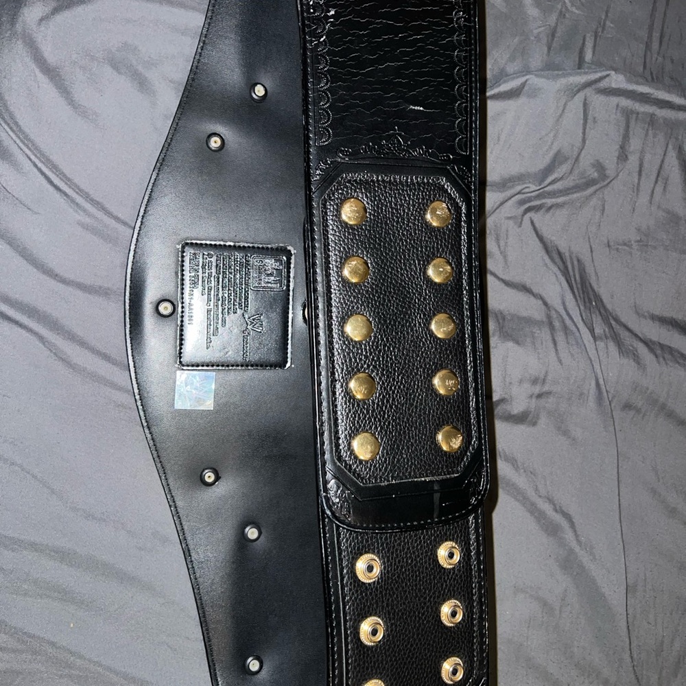 Black Leather Men's Belt-Style Waist Bag with Gold Studs